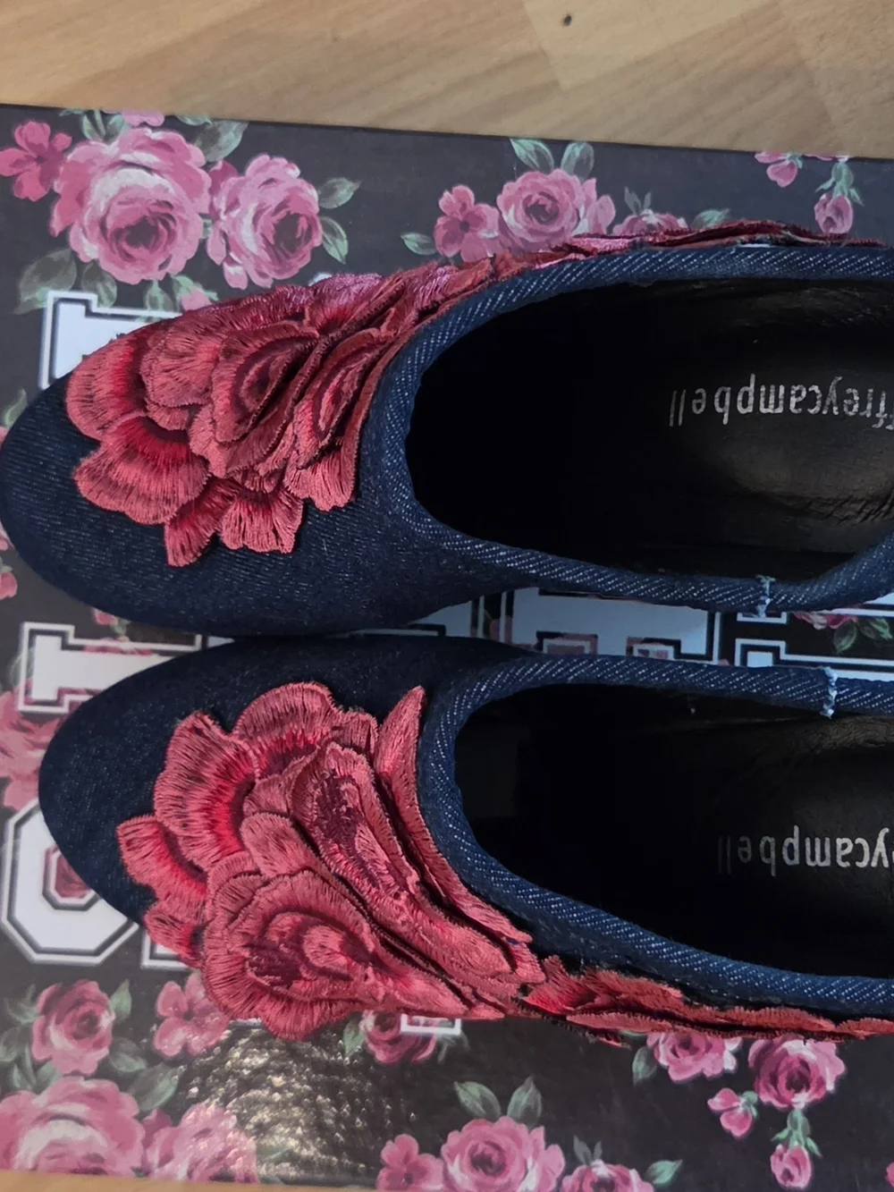Jeffrey Campbell Rose Embroidered Denim Low Ankle